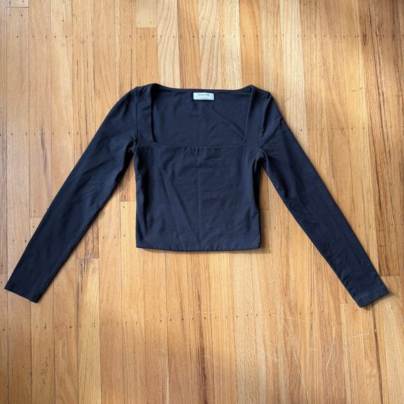 Babaton Black Long Sleeve Square Neck Double Layer Contour Crop Top Size S - Picture 2 of 14